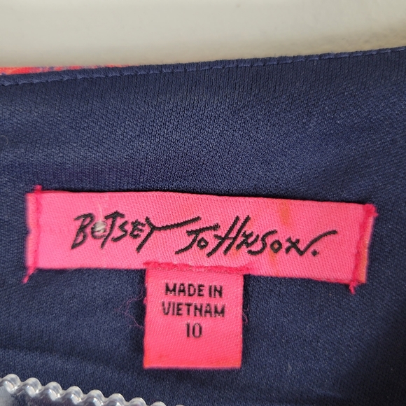 BETSEY JOHNSON navy floral jewel neck short sleeve stretchy sheath dress - Picture 6 of 9